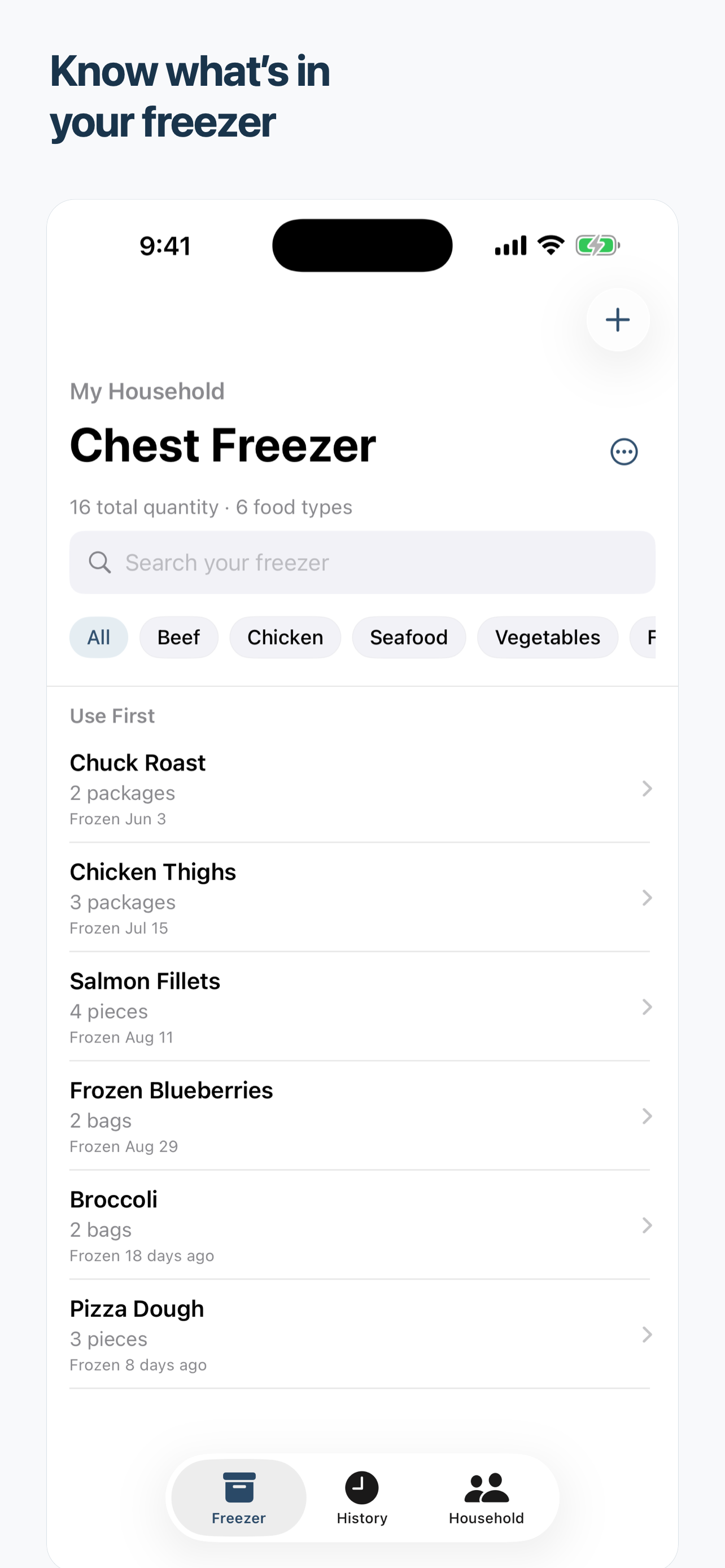 FreezerFiles freezer inventory on iPhone