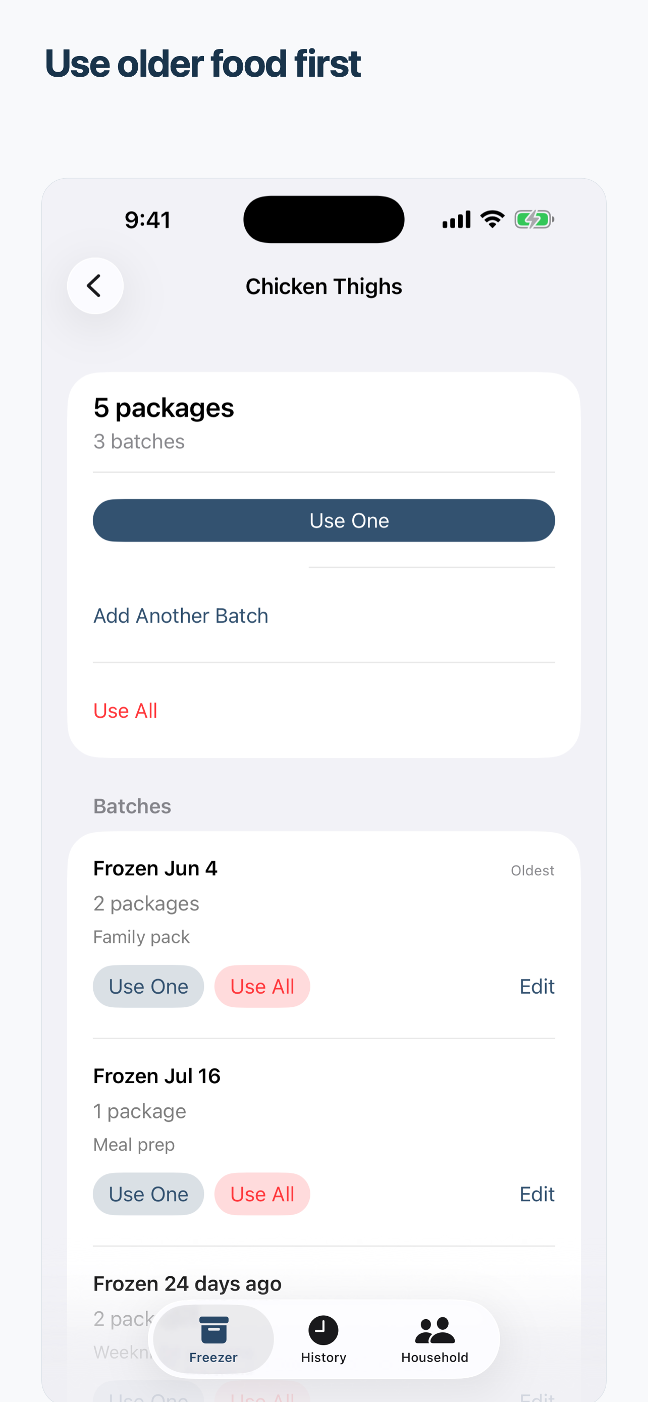 FreezerFiles Use First batch view