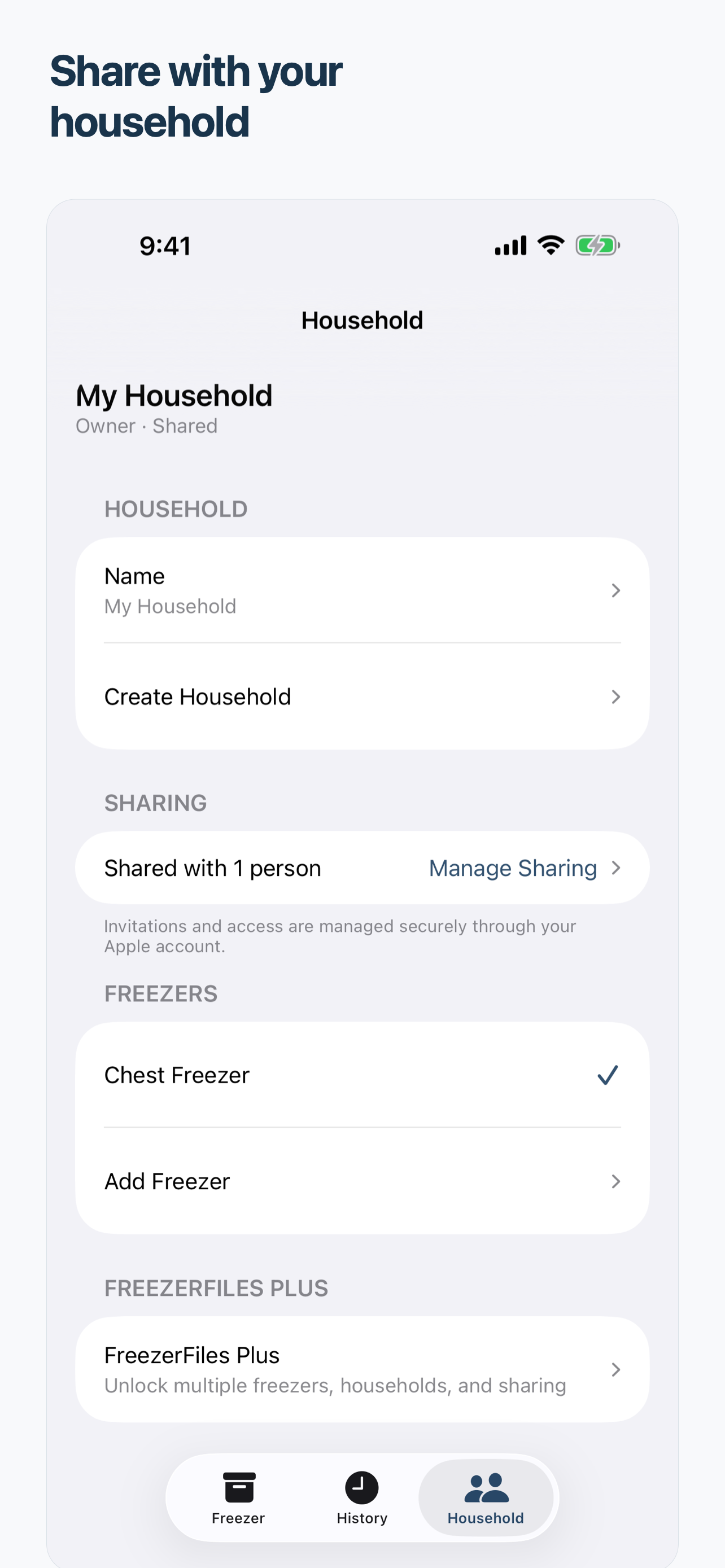 FreezerFiles household sharing
