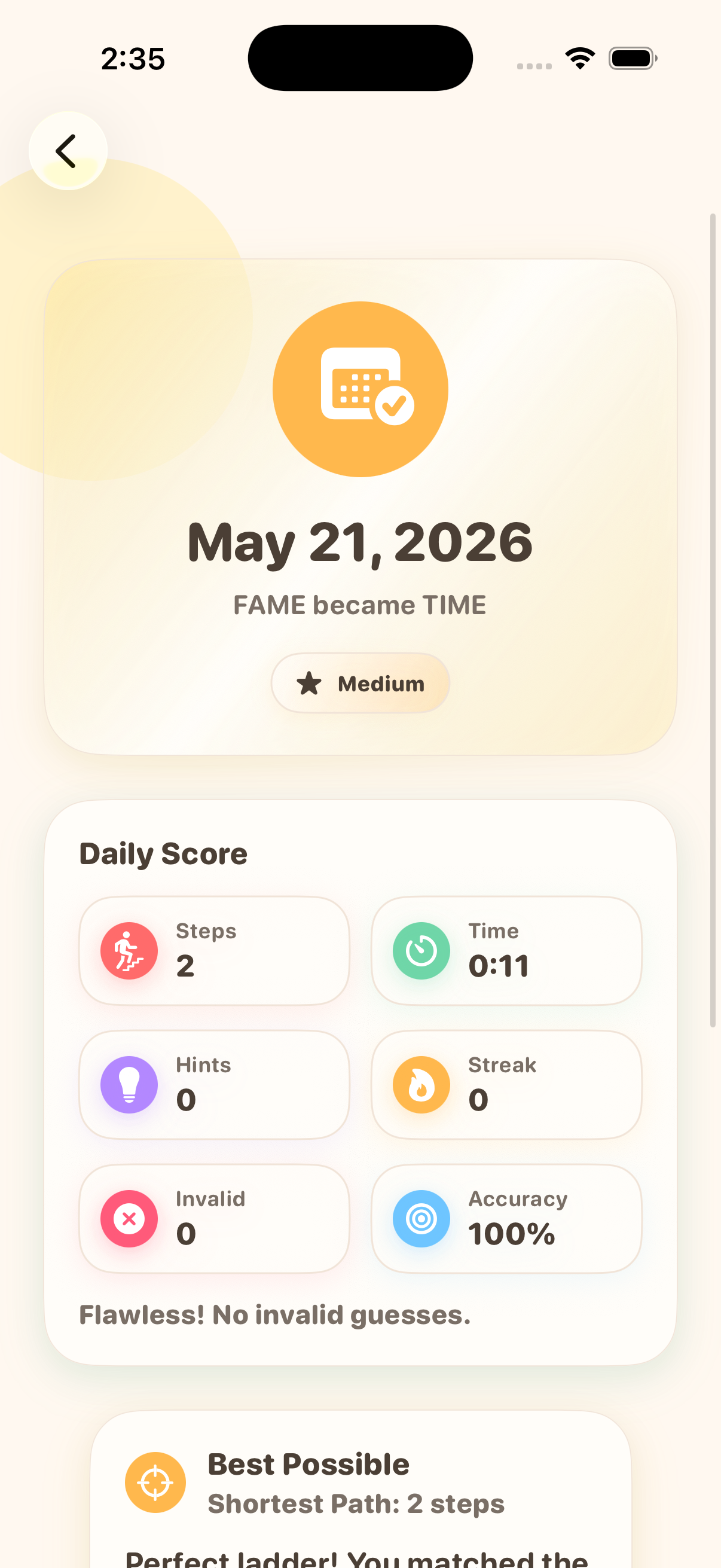 Ladderly results screen