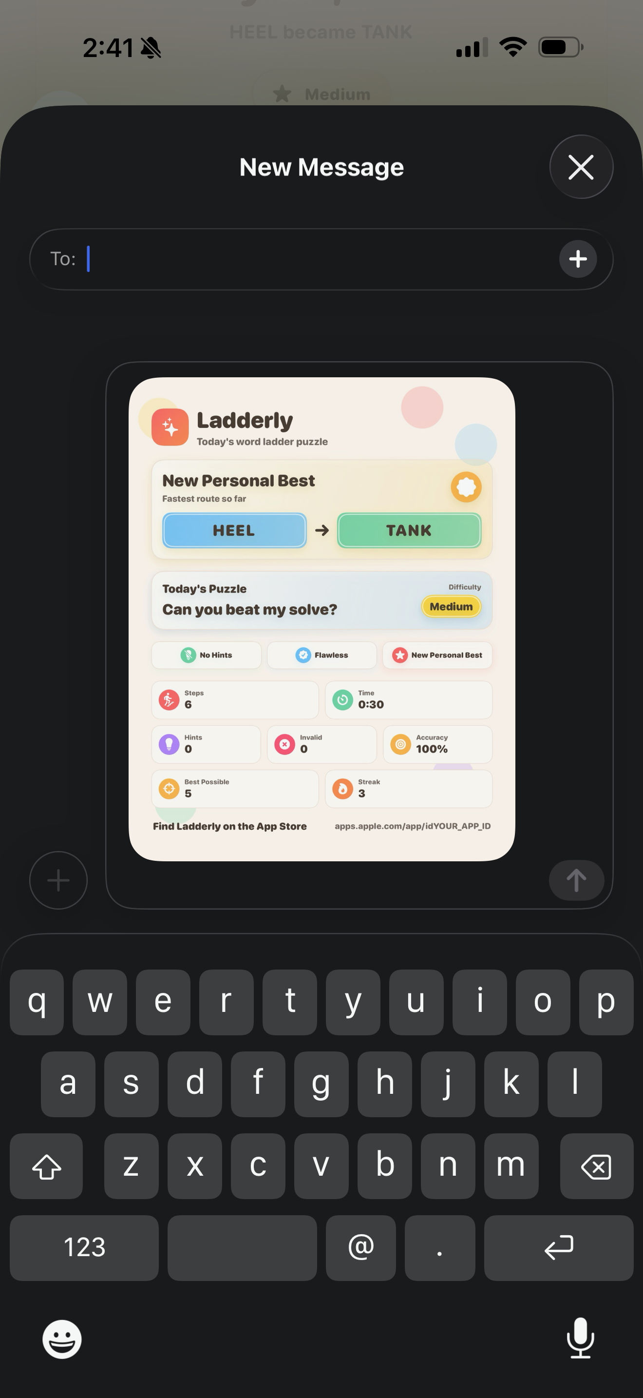 Ladderly share result screen