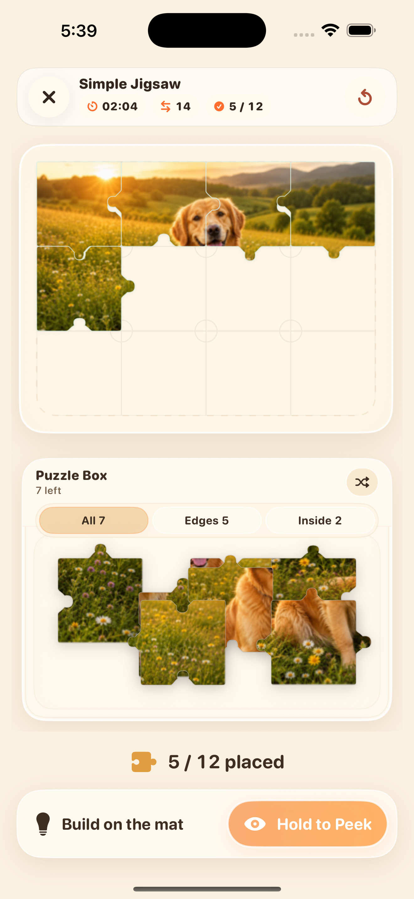 MemoryPieces puzzle solving screen